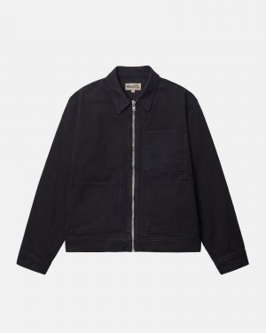 Geaca Stussy Zip Lucru Overdyed Negrii | 72105-QWAO