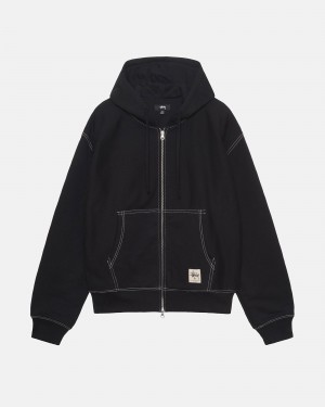 Hanorac cu Gluga Stussy Double Face Label Zip Negrii | 94138-CWFR