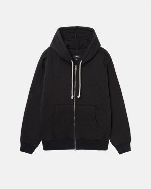 Hanorac cu Gluga Stussy Vertical Matlasat Zip Negrii | 69150-ZPFS