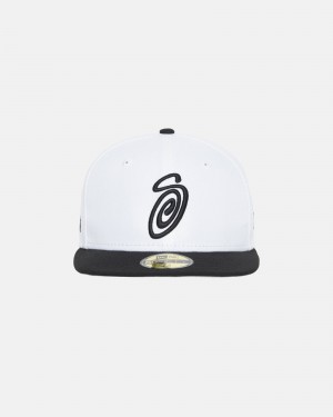 Palarie Stussy New Era 59fifty Curly S Albi Negrii | 29307-NDQE