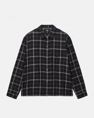 Shirts Stussy Shadow Plaid Rayon Negrii | 23980-TILN