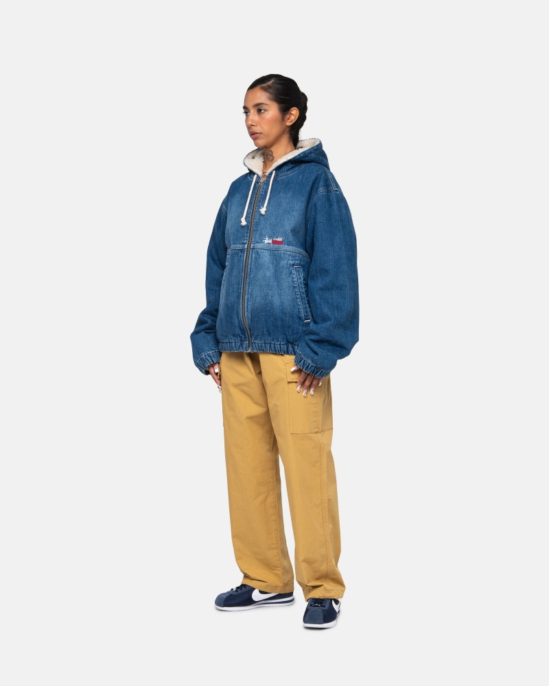 Geaca Stussy Lucru Denim Sherpa Albastri | 52690-WRSE