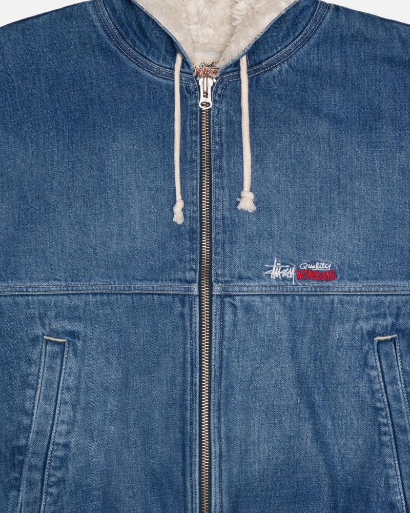 Geaca Stussy Lucru Denim Sherpa Albastri | 52690-WRSE