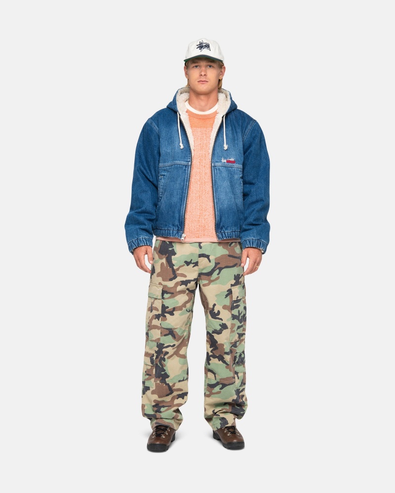 Geaca Stussy Lucru Denim Sherpa Albastri | 52690-WRSE