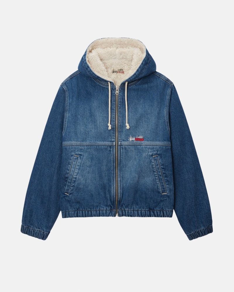 Geaca Stussy Lucru Denim Sherpa Albastri | 52690-WRSE