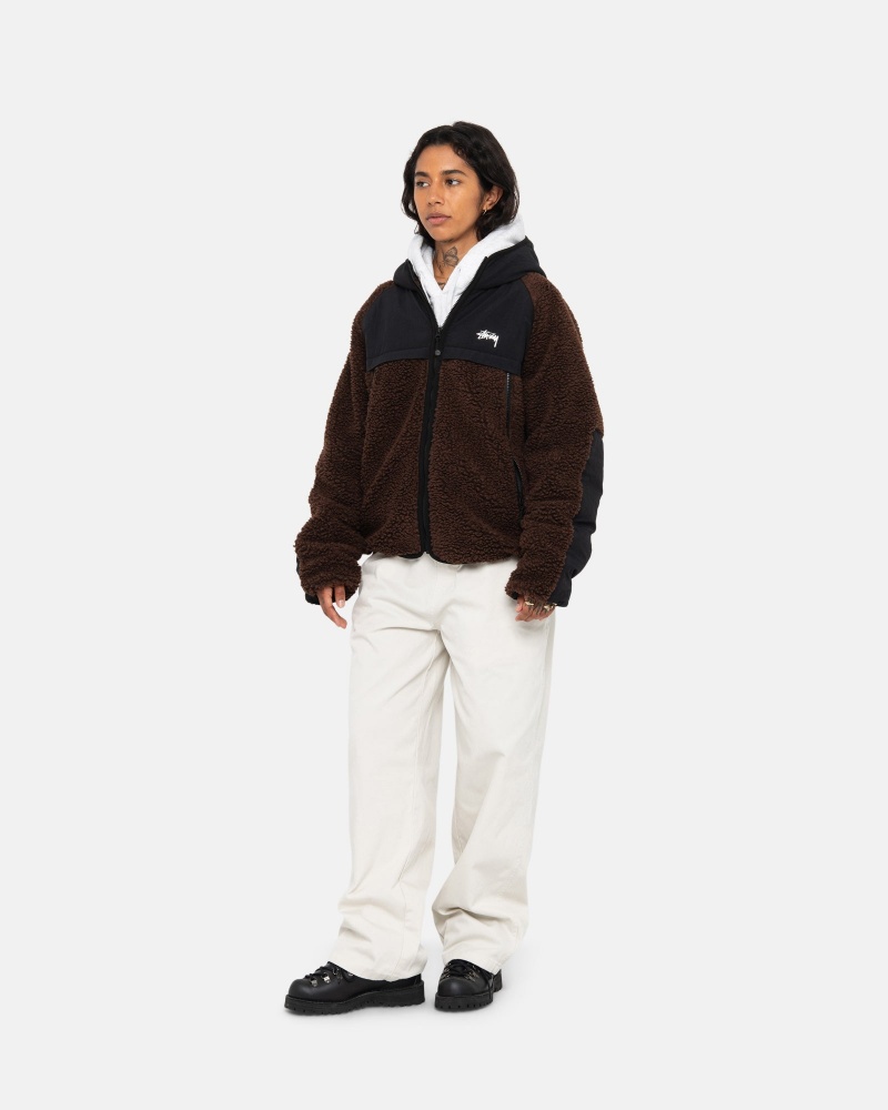 Geaca Stussy Sherpa Paneled Cu Glugă Maro | 43716-DJSW