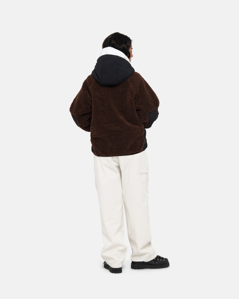 Geaca Stussy Sherpa Paneled Cu Glugă Maro | 43716-DJSW