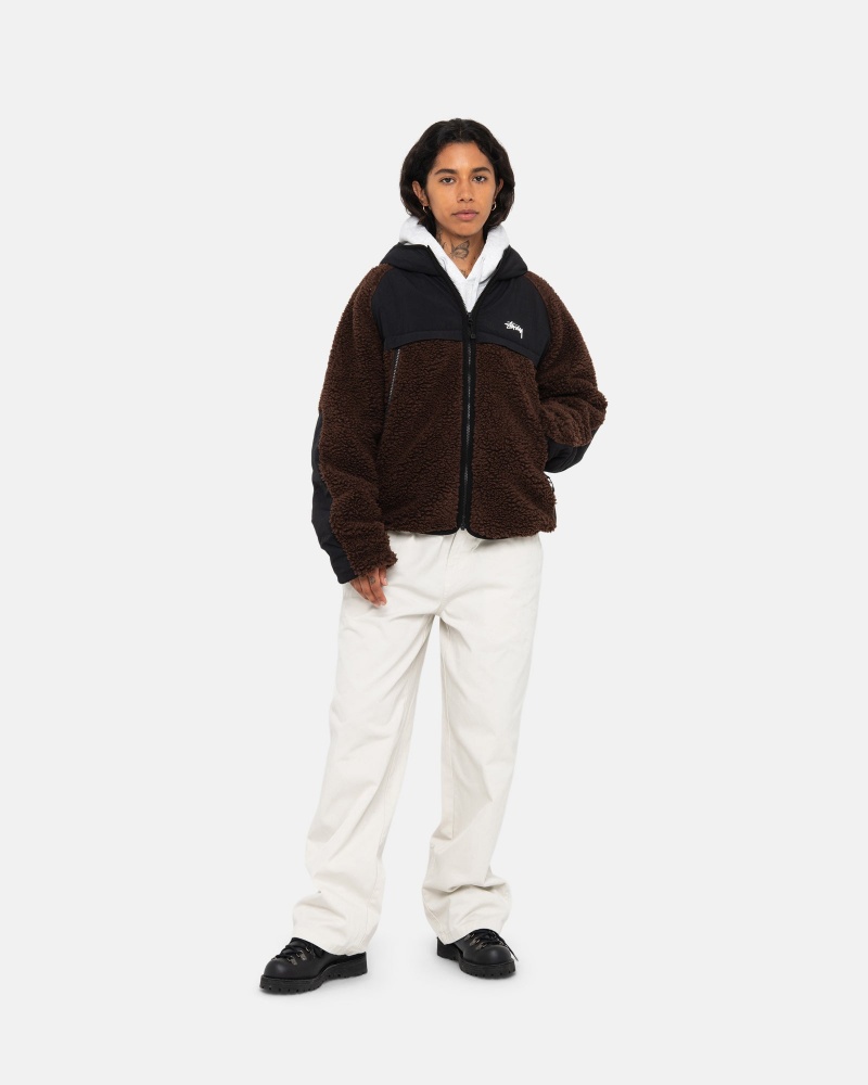 Geaca Stussy Sherpa Paneled Cu Glugă Maro | 43716-DJSW