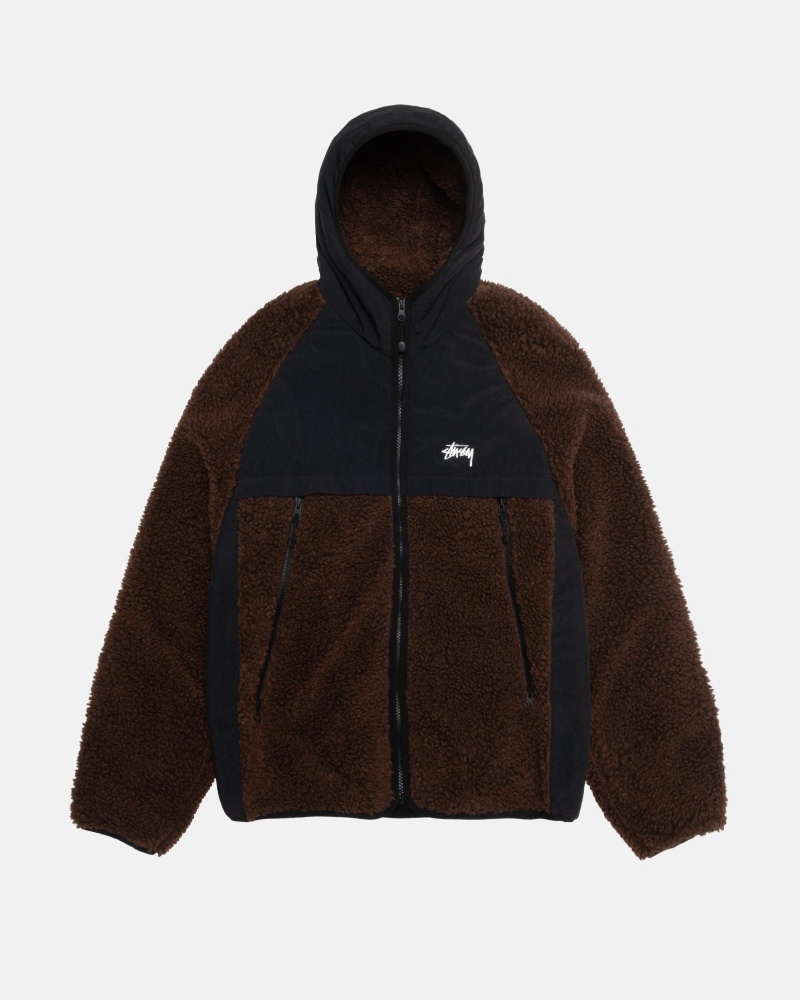 Geaca Stussy Sherpa Paneled Cu Glugă Maro | 43716-DJSW