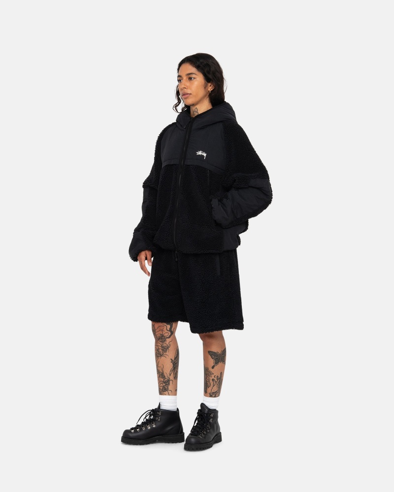 Geaca Stussy Sherpa Paneled Cu Glugă Negrii | 54731-XCZF