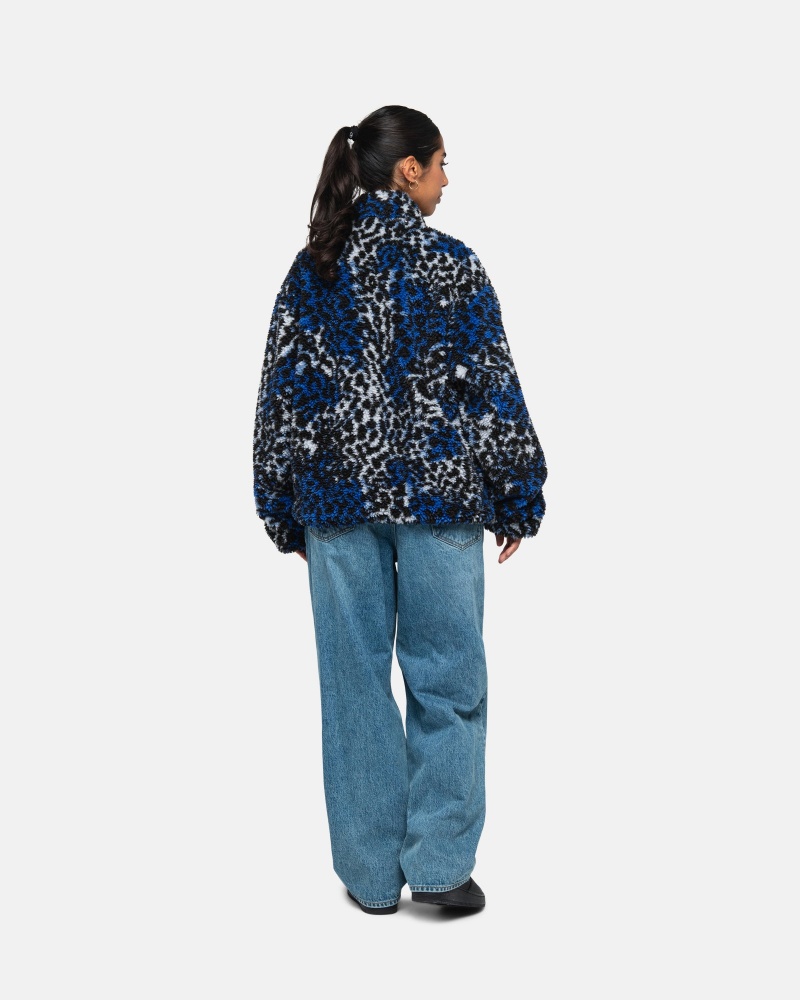 Geaca Stussy Sherpa Reversible Albastri Leopard | 02978-UBYV