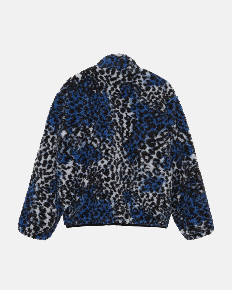 Geaca Stussy Sherpa Reversible Albastri Leopard | 02978-UBYV