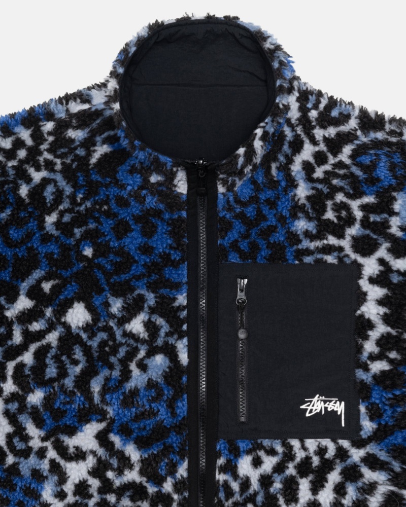 Geaca Stussy Sherpa Reversible Albastri Leopard | 02978-UBYV