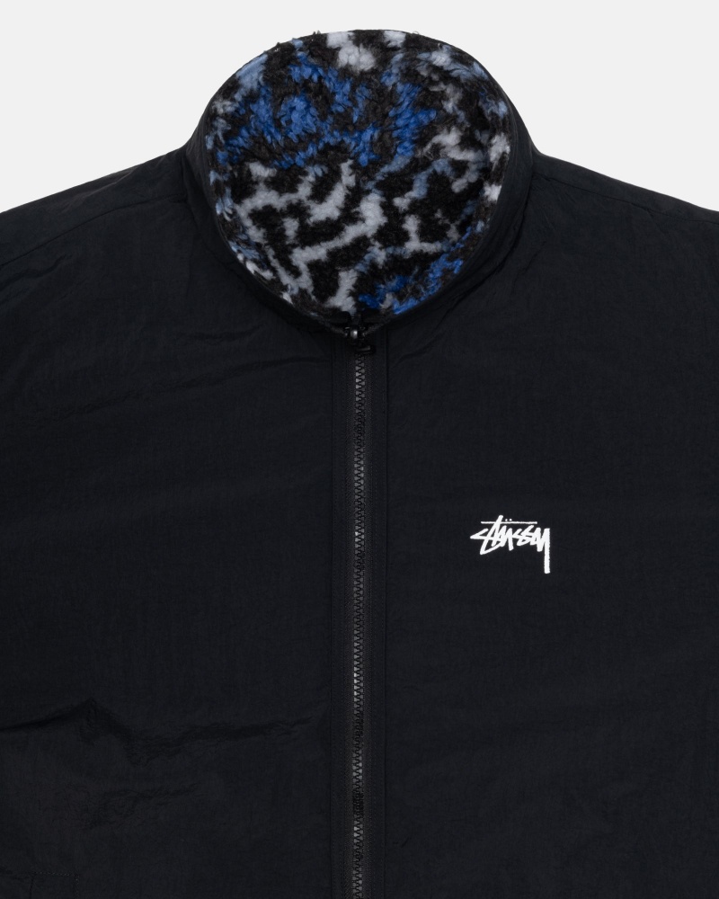 Geaca Stussy Sherpa Reversible Albastri Leopard | 02978-UBYV