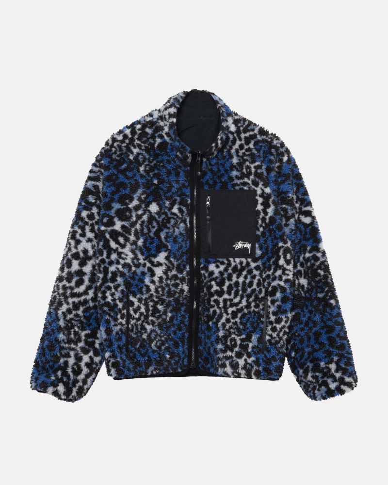 Geaca Stussy Sherpa Reversible Albastri Leopard | 02978-UBYV