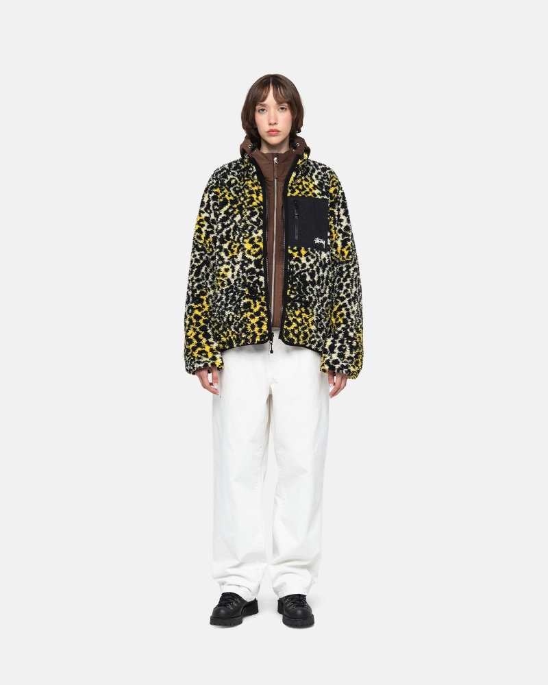 Geaca Stussy Sherpa Reversible Galbeni Leopard | 81539-XADR