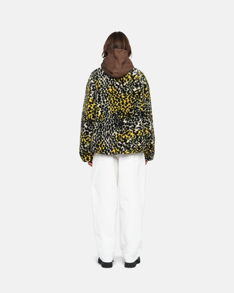 Geaca Stussy Sherpa Reversible Galbeni Leopard | 81539-XADR