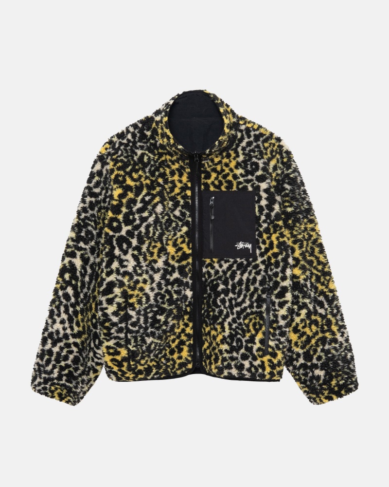 Geaca Stussy Sherpa Reversible Galbeni Leopard | 81539-XADR