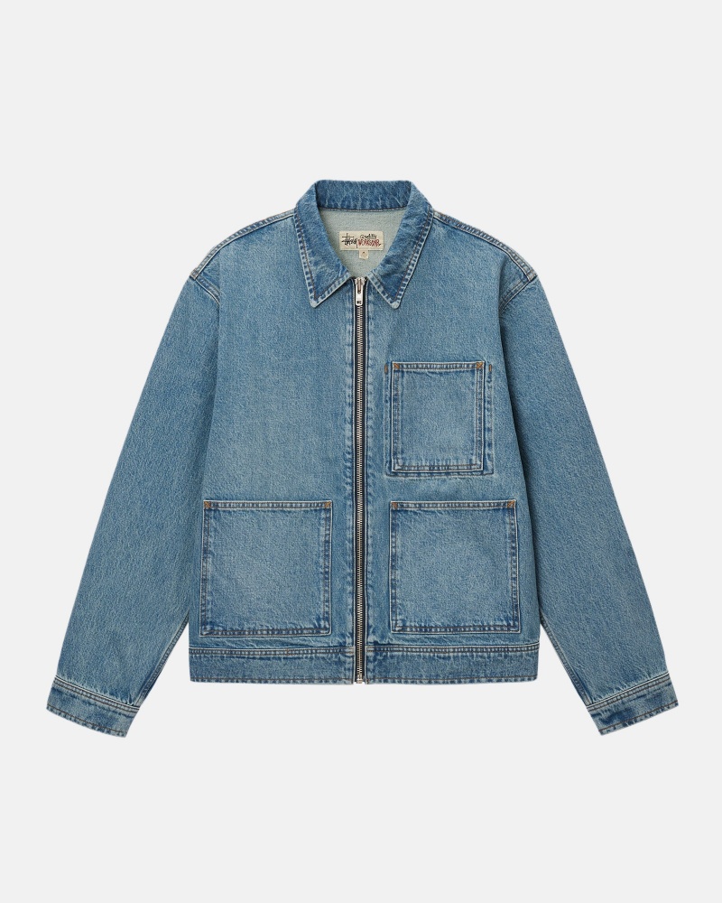 Geaca Stussy Zip Lucru Denim Albastri | 72634-JKGE