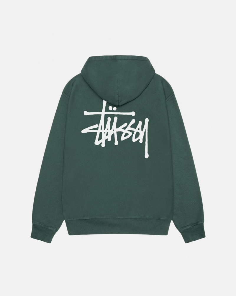 Hanorac cu Gluga Stussy Basic Pigment Dyed Verzi | 89521-KEYQ