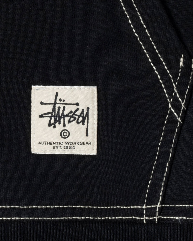 Hanorac cu Gluga Stussy Double Face Label Zip Negrii | 94138-CWFR