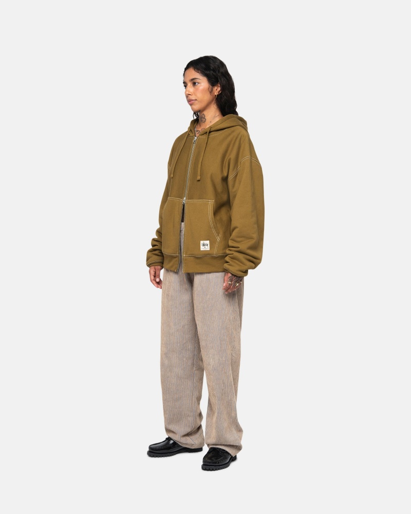 Hanorac cu Gluga Stussy Double Face Label Zip Masline Verzi | 86243-FARM