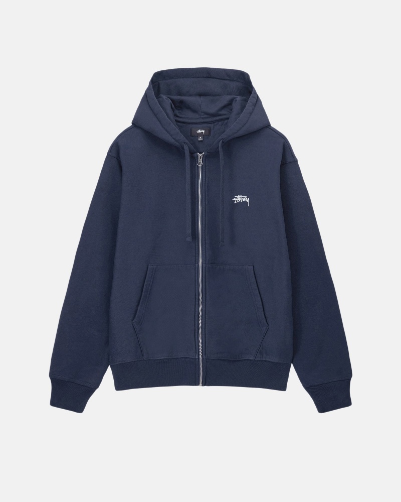 Hanorac cu Gluga Stussy Stock Logo Zip Bleumarin | 60482-GJMZ