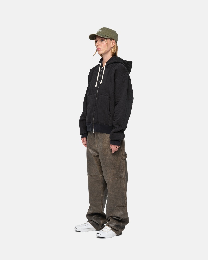 Hanorac cu Gluga Stussy Vertical Matlasat Zip Negrii | 69150-ZPFS