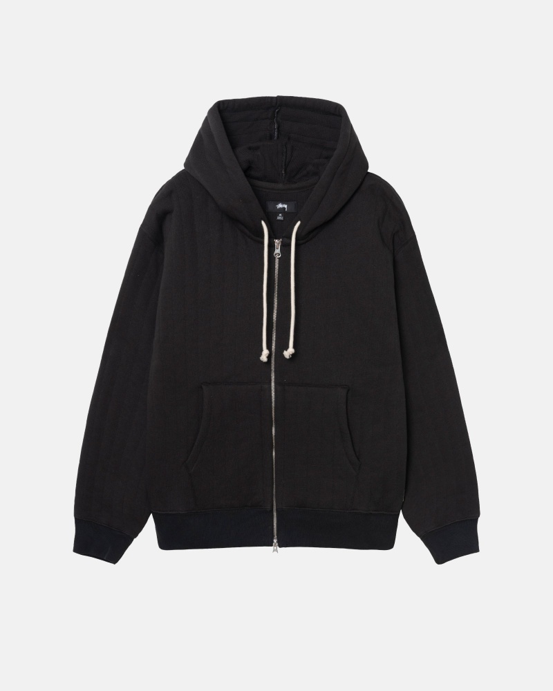 Hanorac cu Gluga Stussy Vertical Matlasat Zip Negrii | 69150-ZPFS