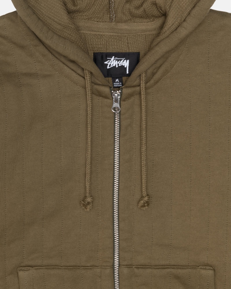 Hanorac cu Gluga Stussy Vertical Matlasat Zip Masline Verzi Verzi | 96420-KXUJ