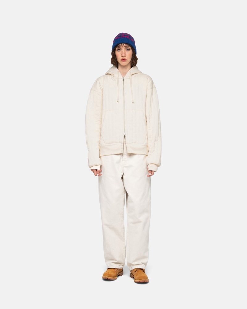 Hanorac cu Gluga Stussy Vertical Matlasat Zip Albi | 17689-LBQJ