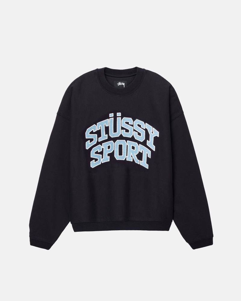 Hanorace Stussy Sport Relaxed Oversized Crew Negrii | 68759-XWZL