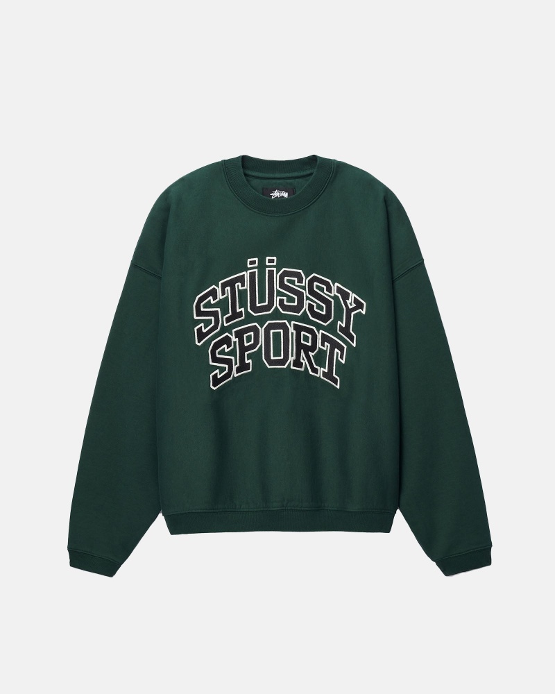 Hanorace Stussy Sport Relaxed Oversized Crew Verzi Inchis | 04938-YCEN