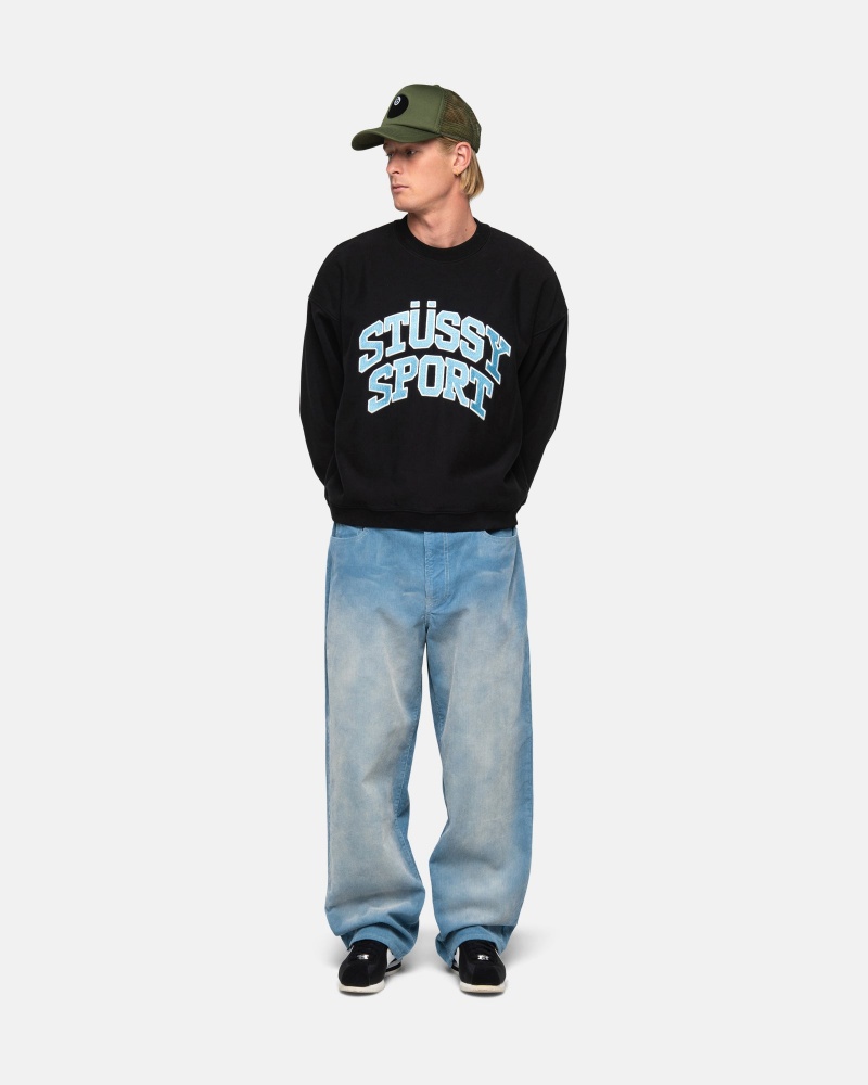 Hanorace Stussy Stüssy Sport Relaxed Oversized Crew Negrii | 97821-KCZI