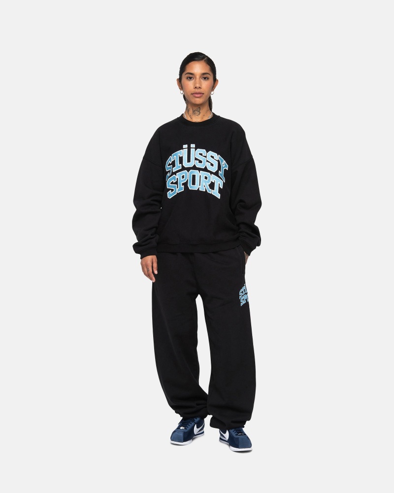 Hanorace Stussy Stüssy Sport Relaxed Oversized Crew Negrii | 97821-KCZI