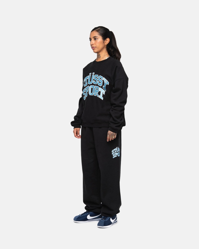 Hanorace Stussy Stüssy Sport Relaxed Oversized Crew Negrii | 97821-KCZI