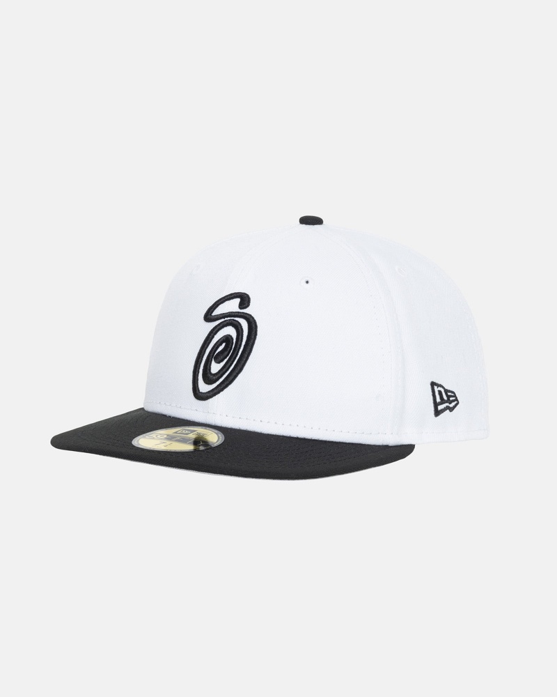 Palarie Stussy New Era 59fifty Curly S Albi Negrii | 29307-NDQE