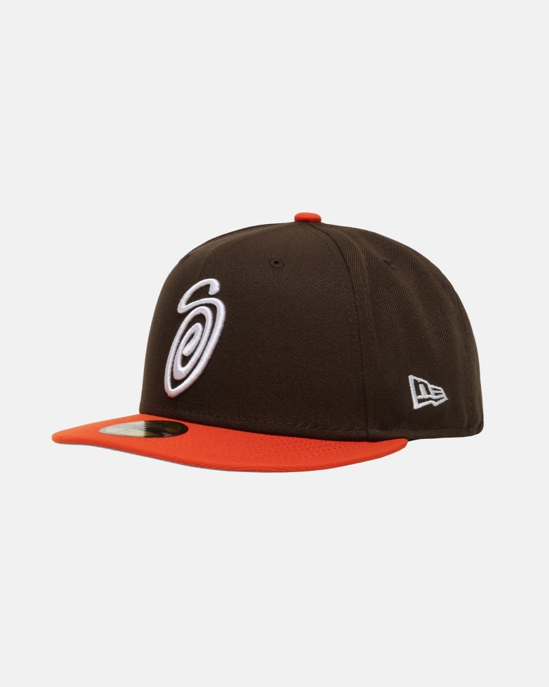 Palarie Stussy New Era 59fifty Curly S Maro Portocalii | 85367-SPQF