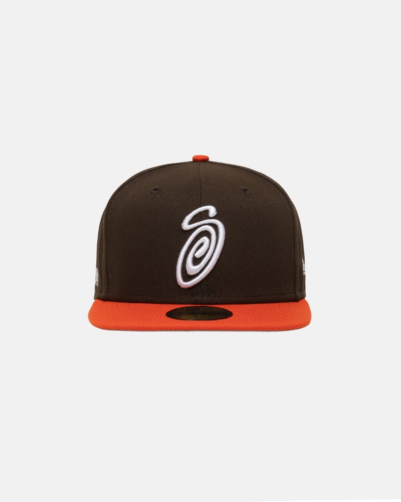 Palarie Stussy New Era 59fifty Curly S Maro Portocalii | 85367-SPQF