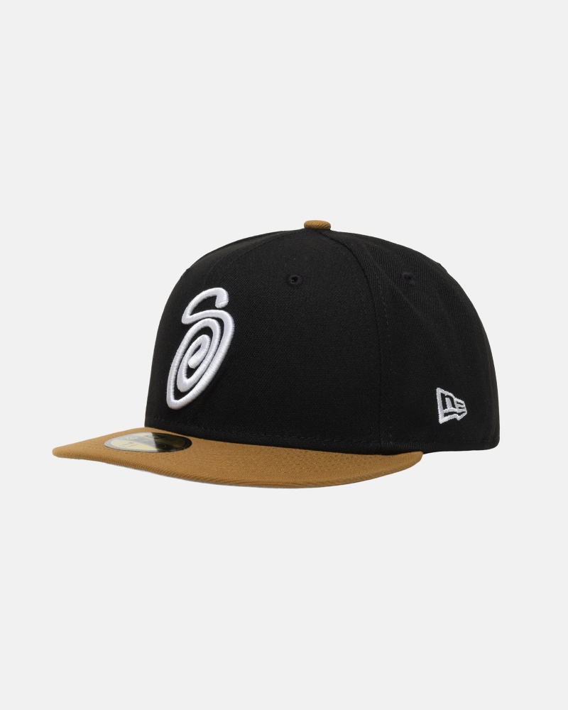 Palarie Stussy New Era 59fifty Curly S Negrii Aurii | 64135-WKXD