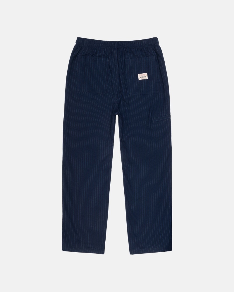 Pantaloni Stussy Beach Pant Lână Stripe Bleumarin | 98721-NUAH