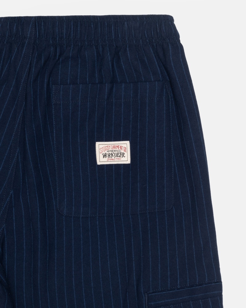 Pantaloni Stussy Beach Pant Lână Stripe Bleumarin | 98721-NUAH