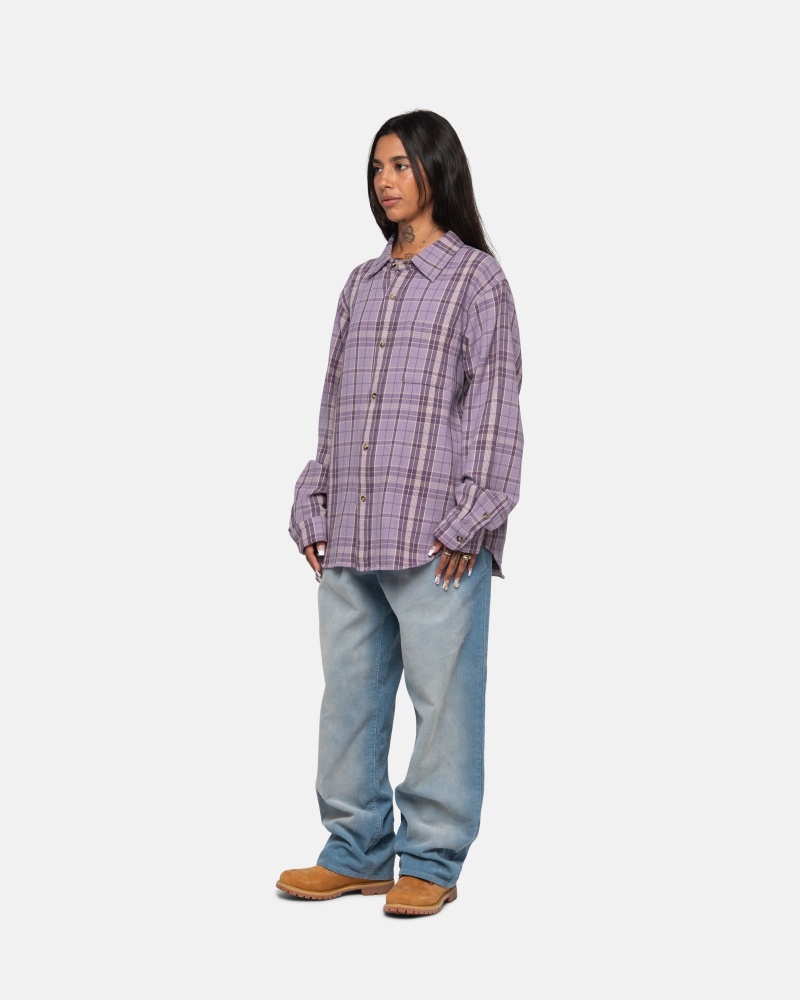 Shirts     Stussy Stones Plaid Lavanda | 68537-OTCH